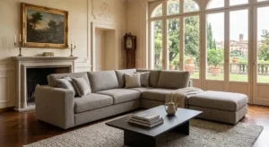 Divano ad angolo componibile con elementi modulari per personalizzare la zona living
