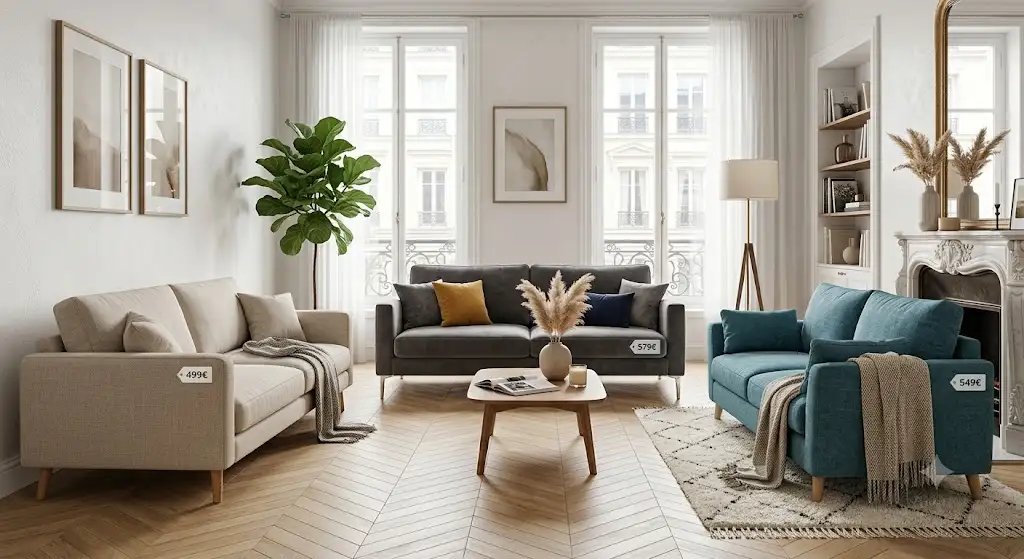Sélection comparative des meilleurs canapés à moins de 600 euros pour un salon moderne et élégant.