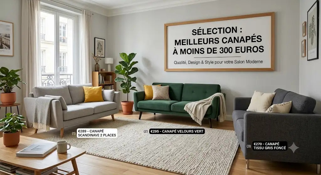 Sélection des meilleur canapé moins de 300 euros pour un salon moderne.