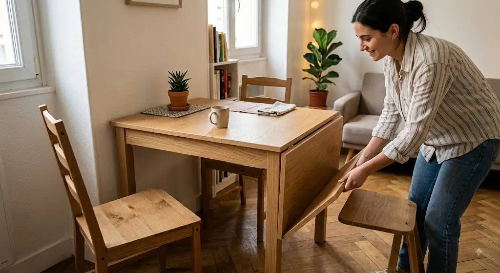 Table à manger extensible pas cher en bois avec plateau pliant pour petit espace