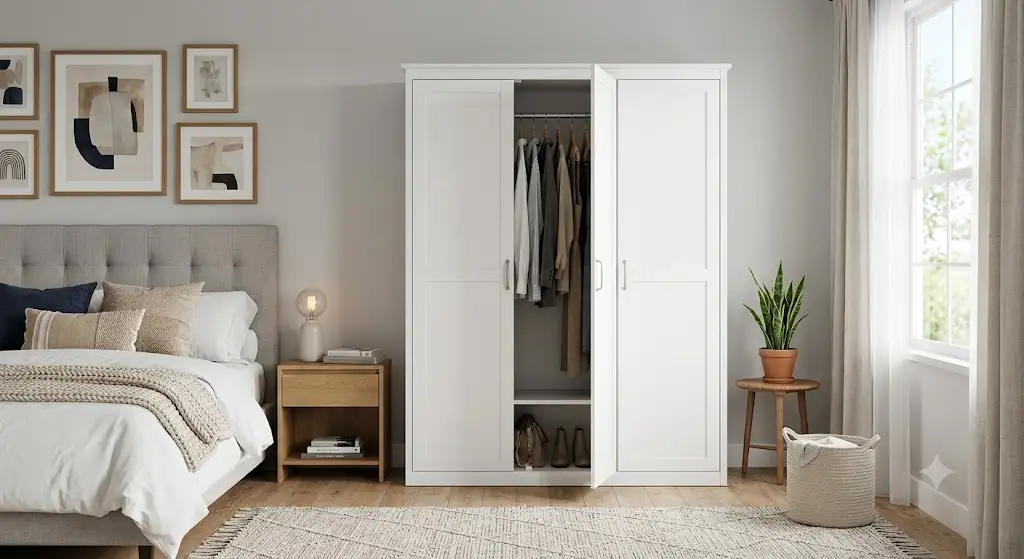 Armoire 3 portes pas cher blanche avec penderie pour chambre adulte moderne