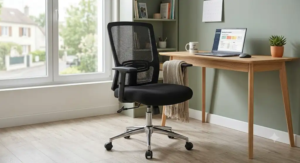 Chaise de bureau ergonomique pas cher avec dossier respirant en maille pour le télétravail à domicile