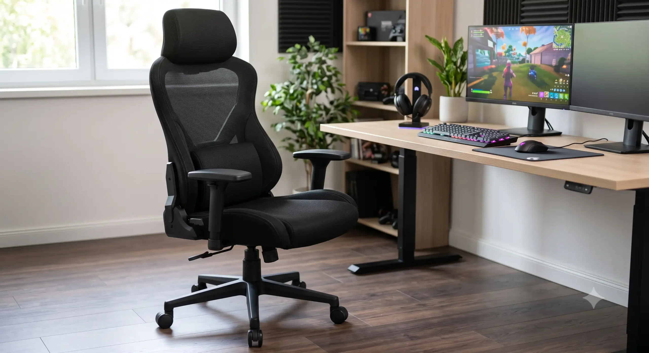 Chaise de bureau gaming pas cher en tissu respirant noir avec dossier ergonomique inclinable