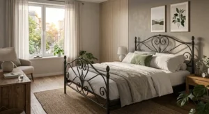 Letto matrimoniale in ferro battuto nero dallo stile classico ed elegante