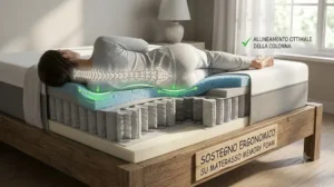 Disegno dell allineamento corretto della colonna vertebrale su un materasso memory foam 

