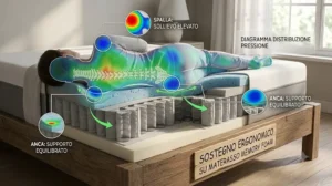 Diagramma che mostra il sollievo dai punti di pressione garantito da un materasso memory foam

