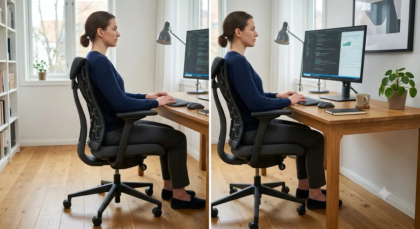 Illustrazione di una sedia ergonomica da ufficio progettata per favorire una corretta postura da seduti