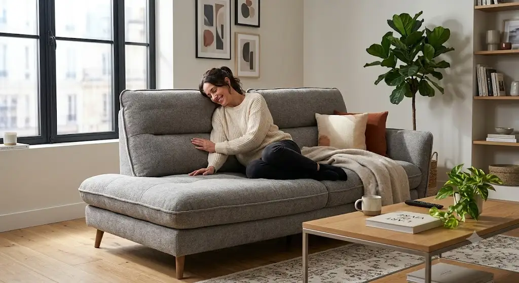Test canapé avis sur le confort de l'assise moelleuse dans un salon moderne