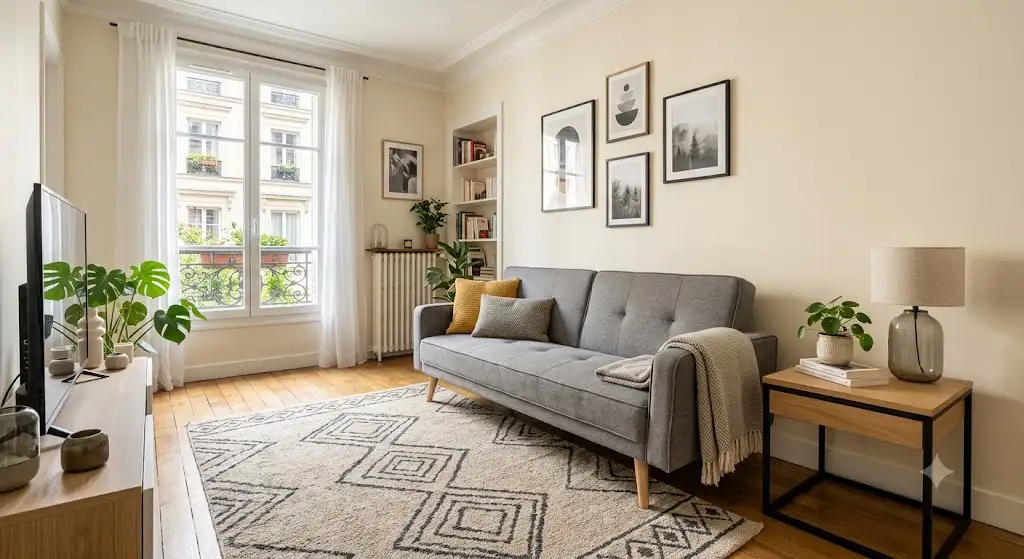 Banquette clic clac pas cher au design moderne installée dans un salon contemporain