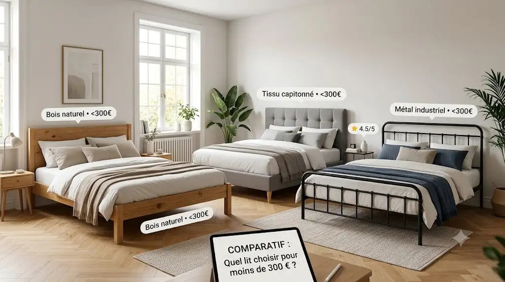 Comparatif des meilleur lit moins de 300 euros pour chambre adulte moderne.