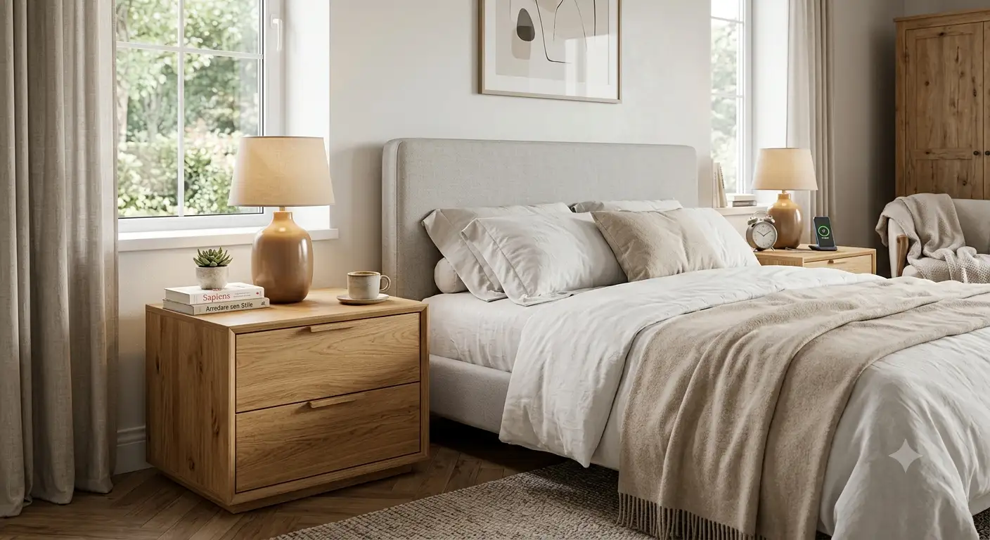 Comodini camera da letto moderni in legno chiaro con cassetti per arredare la zona notte con stile